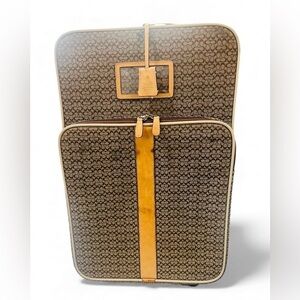 Coach Signature Canvas Rolling Carry-On Suitcase with Leather Trim